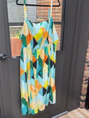 torrid Geometric Midi Dress in Aqua, Yellow, Orange & Green